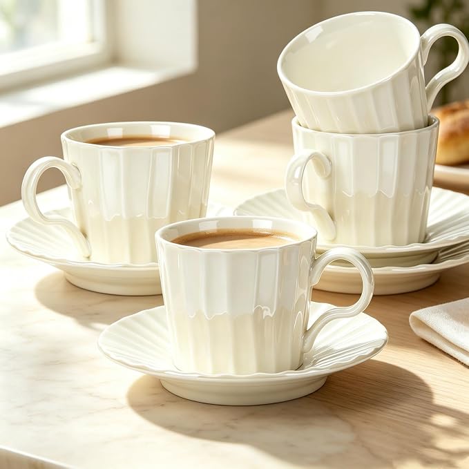 Ceramic Coffee Cup Set, 8 oz Cappuccino Cups