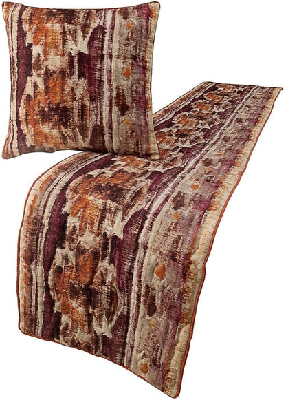The HomeCentric King Queen Twin Pink & Orange Designer Queen 74"x18" Bed Runner with Pillow Cover, Ikat & Quilted Bed Scarf on Cotton Printed Fabric - Ikat Splash