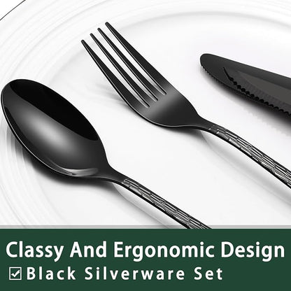 EWFEN 24-Piece Black Silverware Set