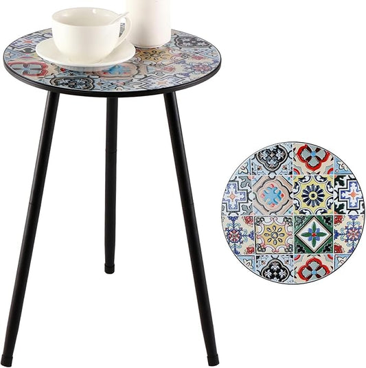 1 Pack Metal Outdoor Side Table Small Outside Round End Table