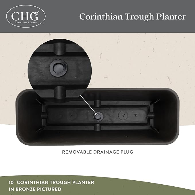 Classic Home and Garden Corinthian Rectangular Trough Window Box Planter