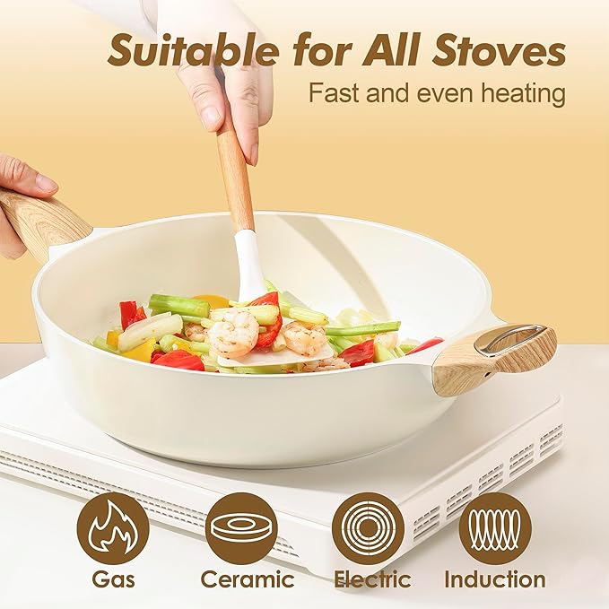 SENSARTE Ceramic Cookware Set, Pots and Pans Set Non stick, 14-Piece Induction Cookware, Non toxic Healthy Non Stick Kitchen Cooking Set, with Frying Pans Set, PFAS PTFE PFOA PFOS Free