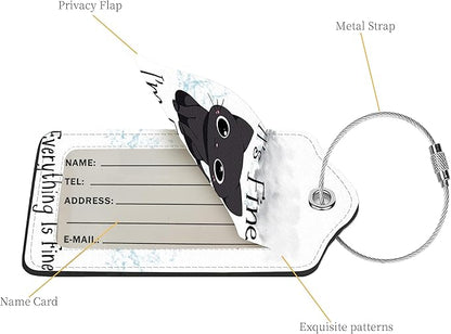 2 Pcs Luggage Tags for Suitcase, Cute Unique PU Leather Travel Bag Tag with Privacy Cover ID Label Address Card and Durable Metal Ring Suitable for Men Women Children Backpack,Cat Under A Dark Cloud