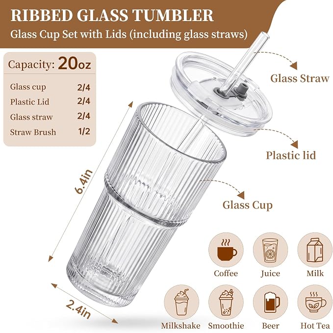 20oz Iced Coffee Cups with Lids and Straws, Smoothies