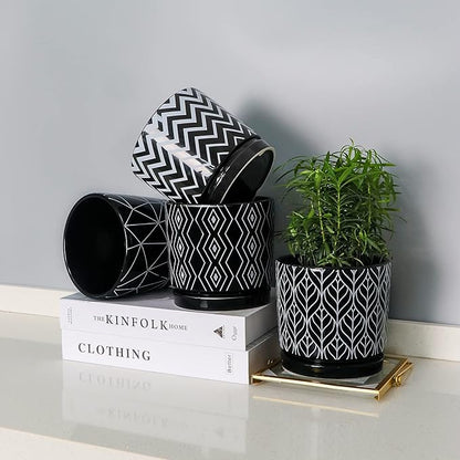 Ton Sin Flower Pots, 5.5 Inch Black Ceramic Planter
