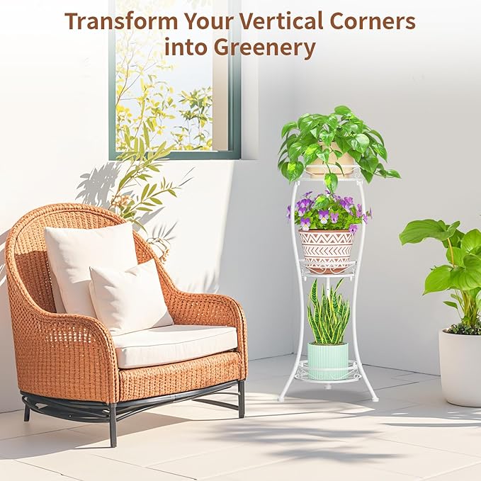 LASZOLA White 3 Tier Tall Plant Stand