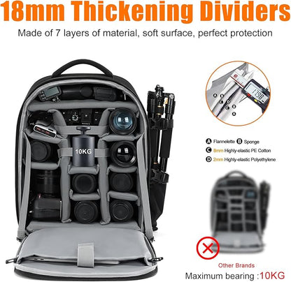 CADeN Camera Backpack, Extra Large DSLR Camera Bag with 17" Laptop Compartment, Waterproof Rain Cover, Professional Travel Hiking Camera Backpack Bag