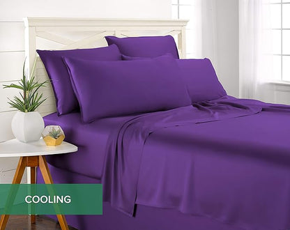 Pure Bamboo King Sheets, Genuine 100% Organic Viscose Derived from Bamboo Bed Sheet Set, Luxuriously Soft & Cooling, Double Stitching, 2 Year Quality Promise (King, Purple)