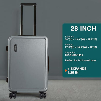 Luggage Sets 2 Piece, 24 Inch Suitcase and 28 Inch Luggage with Spinner Wheels, Durable Hard Shell Suitcase Set, Expandable Travel Suitcases with Wheels, Grey