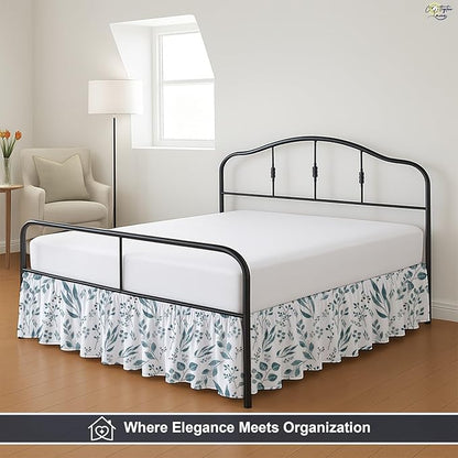 Cottington Lane Ruffled Bed Skirt Full Size with Split Corner, Brushed Microfiber Hotel Quality Dust Ruffle, 14" Drop Gathered Bedskirt, Soft, Stylish, Shrink & Fade Resistant, Tranquil Green Petals