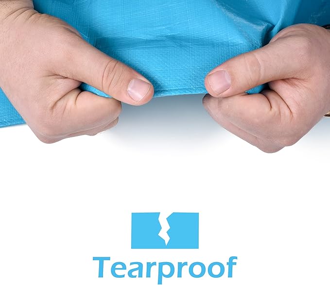 Tarps Heavy Duty Waterproof 10x12-12 mil Thick Camping Tent - Blue Tarp 10x12 UV Resistant, Rip & Tear Proof with Metal Grommets – Multipurpose Use for Camping, Tent, Boat, RV, Car, & Pool Cover