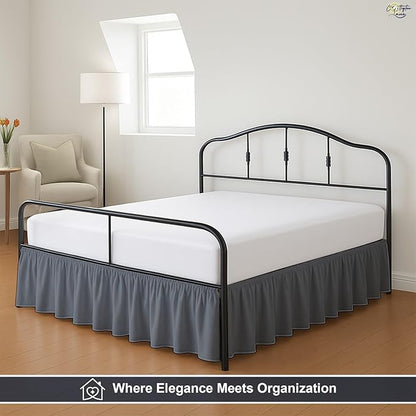 Cottington Lane Ruffled Bed Skirt King Size with Split Corner, Brushed Microfiber Hotel Quality Dark Grey Dust Ruffle, 14 Inch Drop Gathered Bedskirt, Soft and Stylish, Shrinkage and Fade Resistant