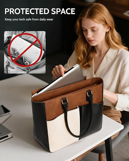 Laptop Tote Bag for Women, Leather Work Tote