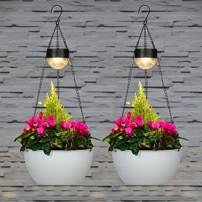 BAYN 2 Packs Solar Hanging Basket Planters