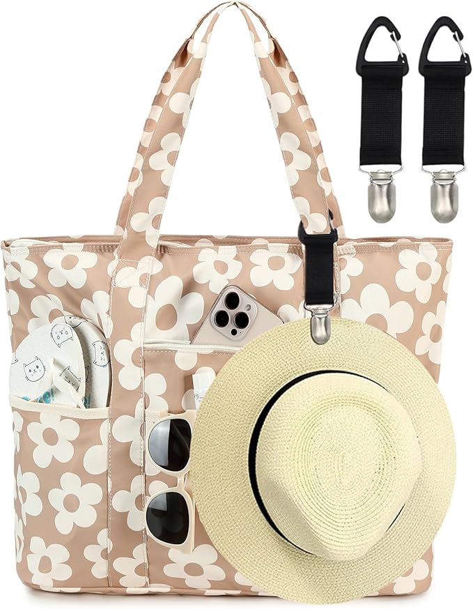 LEDAOU Beach Bags for Women, Beach Bags Waterproof Sandproof, Packable Beach Tote Bag with Zipper Travel Sports