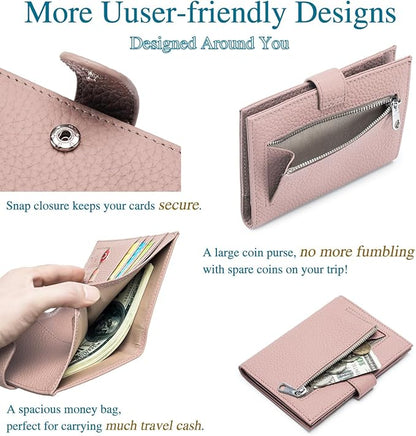 Leather RFID Slim Passport Holder for Travel Women – Passport Wallet for Men with Passport Cover & 3 Card Slots, Zippered Coin Pocket, Cash Holder – Travel Organizer Gift Box (Pink)