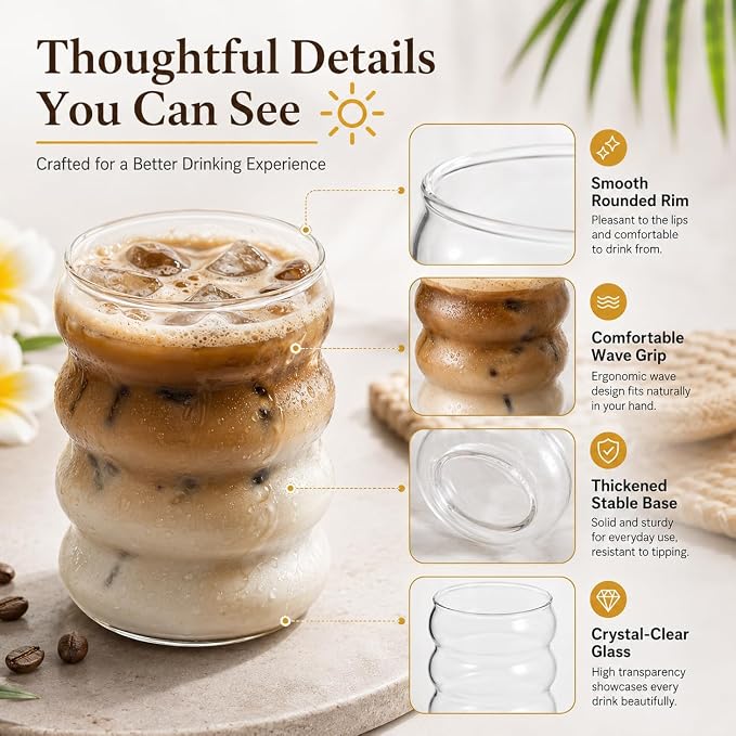 ALINK Ribbed Drinking Glass Cups