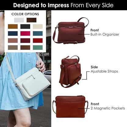 ili New York Genuine Leather Crossbody Bags for Women - Premium RFID Blocking Shoulder Bag Organizer with Adjustable Strap