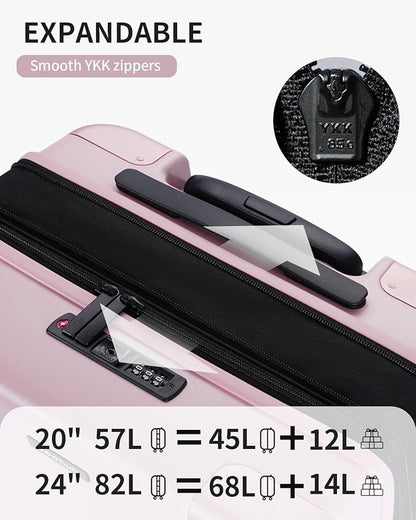 ECOHUB Hardside Expandable Carry On Luggage Sets, Recycled PC 20/24" Rolling Luggage Airline Approved with Spinner Wheels & TSA Lock, Lightweight Hardshell Travel Suitcase, 20+24 inch Carry-on Pink