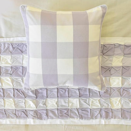 The HomeCentric King/Queen/Twin Lavender Decorative Bed Runner Twin 53"x18" Bed Runner with Two Pillow Cover, Checkered, Buffalo Plaid, Check Bed Scarf on Cotton Fabric - Lavender Plaid Knots