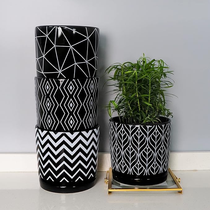 Ton Sin Flower Pots, 5.5 Inch Black Ceramic Planter