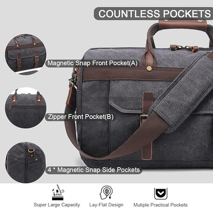 Duffle Bag for Men Waterproof Genuine Leather Canvas Travel Duffel Bags for Women Overnight Weekender Bag for Traveling