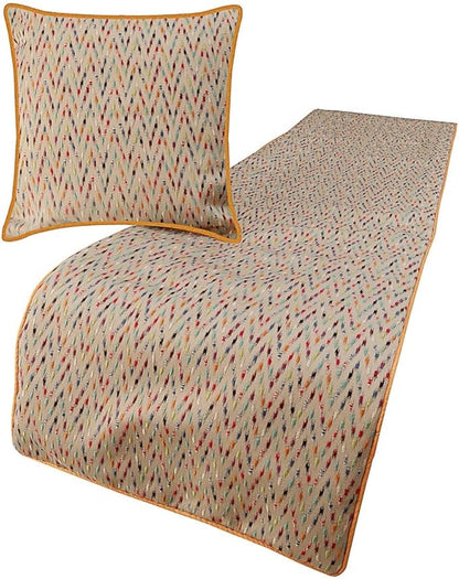 The HomeCentric King Queen Twin Beige & Multicolor Luxury CA King 86"x18" Bed Runner with Pillow Cover, Chevron Embroidery Bed Scarf on Jacquard Embroidered Fabric - Happy Chevy