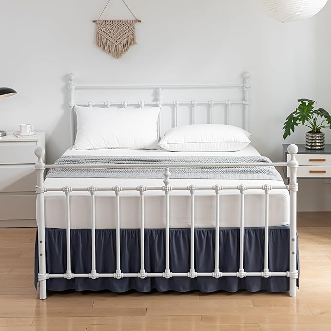 Bed Skirt Twin Size Ruffled Bed Skirt with Split Corners, 14 Inch Drop Dust Ruffle Bed Skirt with Platform,Blue
