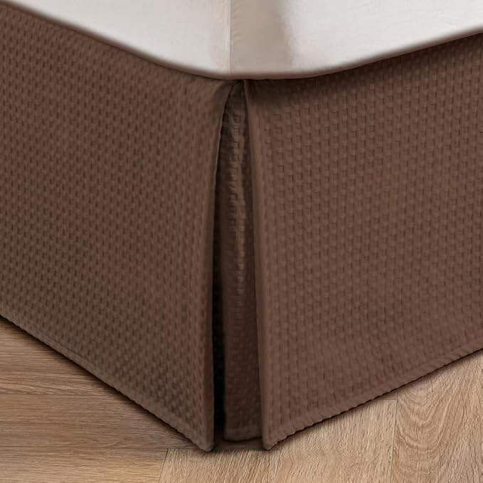 MIYE Pleated Waffle Weave Bed Skirt, Tailored Dust Ruffle 16 Inch Drop Easy Fit, Machine Washable (Brown, Queen - 16" Drop)