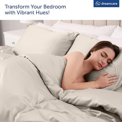 DREAMCARE King Size Sheets Set – 4 pcs Cooling Sheets – up to 21” Deep Pocket King Sheet Set – Hotel Luxury Sheets & Pillowcases – Superior Softness 100% Microfiber with Side Pocket - Beige