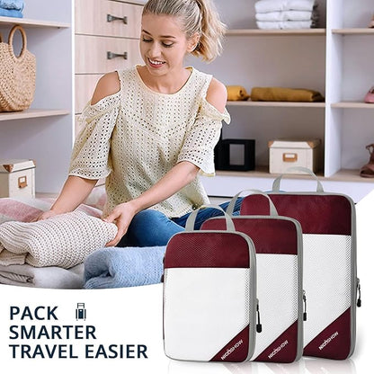 3 Set Compression Packing Cubes for Travel - Compressible, Lightweight, and Space-Saving Packing Cubes, Travel Essentials for Women, Wine