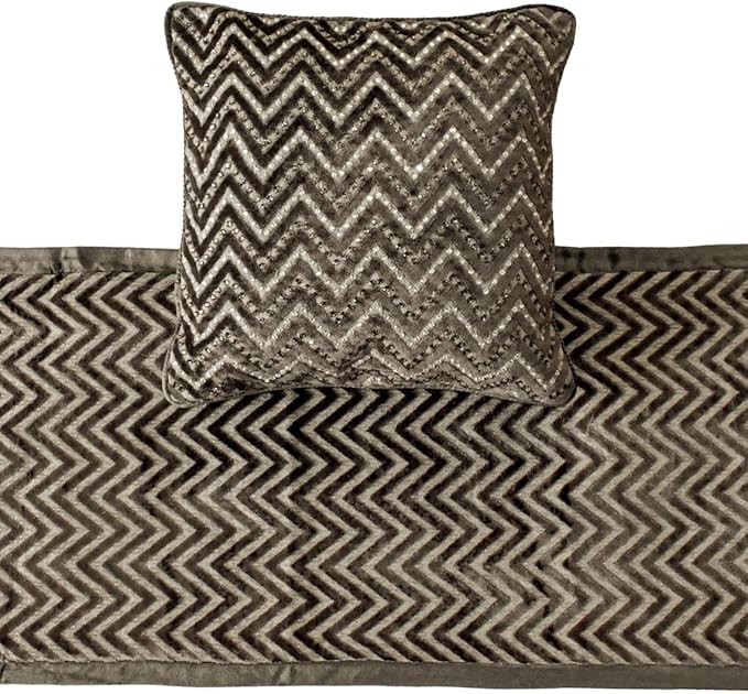 The HomeCentric King Queen Twin Grey Decorative King 90"x18" Bed Runner Without Pillow Cover, Crystals Bed Scarf on Velvet Fabric - Grey Crystal Chevy