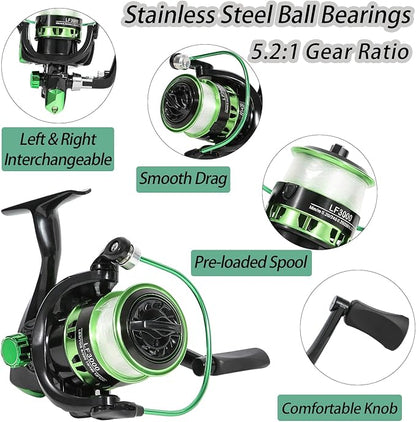 Fishing Rod, 2PCS Telescopic Fishing Rod and Reel Combo with Fishing Pliers and Lip Gripper, Pre-Loaded Spinning Reel Combo, Fishing Pole with Carrier Bag Fishing Gear