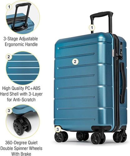 KYME 26 Inch Luggage TSA Approved Hardshell 26" Suitcases with Spinner Wheels Durable Medium Travel Checked Luggage with Cup Holder for Women Men Blue