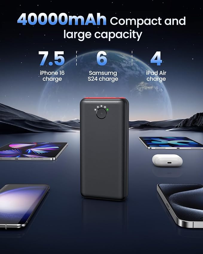 Portable Charger Power Bank 40000mah, USB C Fast Charging 22.5W External Battery Pack Phone Charger Quick Charge with 3 Outputs & 2 Inputs for iPhone Android Samsung Travel Essentials Camping