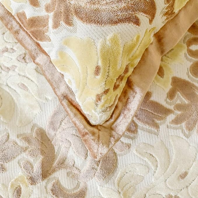 The HomeCentric King/Queen/Twin Beige Luxury CA King 86"x18" Bed Runner with One Pillow Cover, Damask Bed Scarf on Velvet Fabric - Emmeline