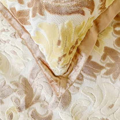 The HomeCentric King/Queen/Twin Beige Luxury CA King 86"x18" Bed Runner with One Pillow Cover, Damask Bed Scarf on Velvet Fabric - Emmeline