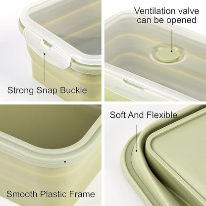 Large Collapsible Food Containers with Lids for Camping & Travel | Leak-Proof Silicone Storage Bowls,2000ml/1200ml/800ml, Dishwasher, Microwave Freezer Safe - Set of 3
