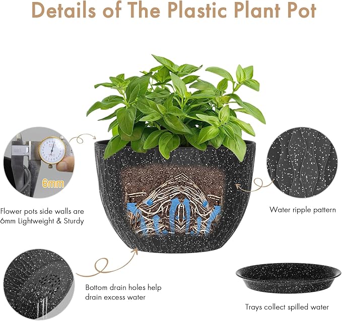 12 Inch Wide Water Ripples Flower Pots