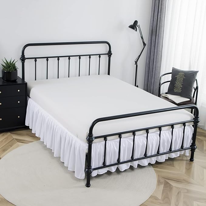 Bed Skirt Twin Size Ruffled Bed Skirt with Split Corners, 16 Inch Drop Dust Ruffle Bed Skirt with Platform, White, Twin - 16" Drop