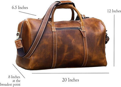 KomalC Leather Duffel Bags for Men and Women Full Grain Leather Travel Overnight Weekend Leather Bags Sports Gym Duffel for Men (Tan, 20 Inch)