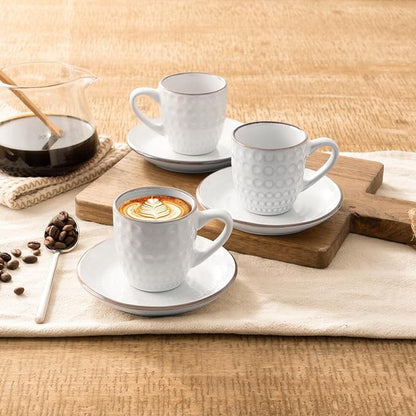 famiware 3oz Espresso Cups and Saucers, Stoneware Demitasse Cup