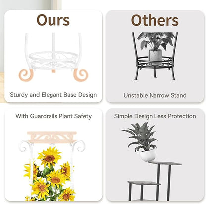 LASZOLA 2 Tier White Metal Plant Stand