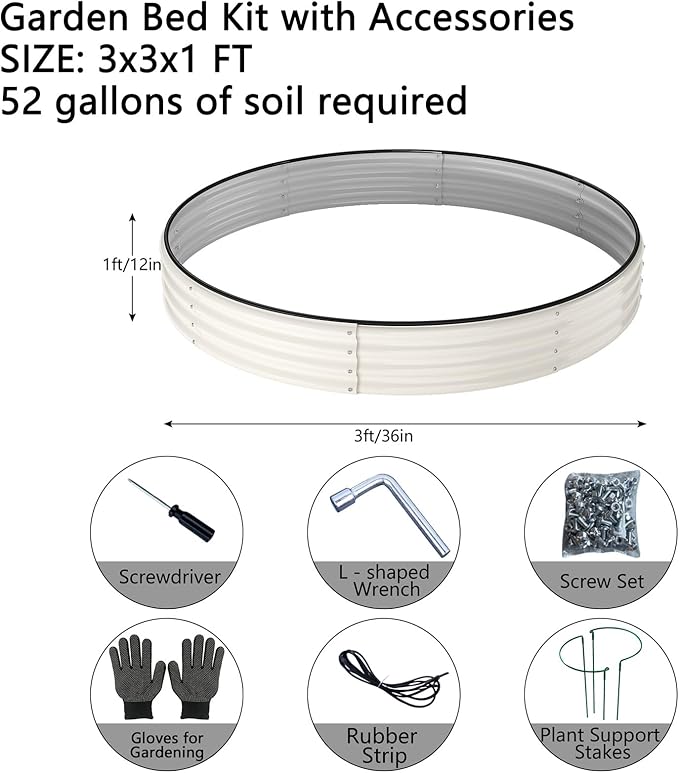 Galvanized Metal Planter Round Raised Garden Bed Kit