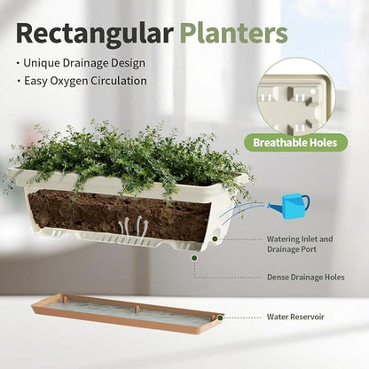 Window Box Planter, 6 Pack Plastic Vegetable Flower Window Planters Boxes 16