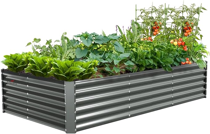 A ANLEOLIFE 8X4X1.5ft Galvanized Raised Garden Bed Kit, Rectangular Large Metal