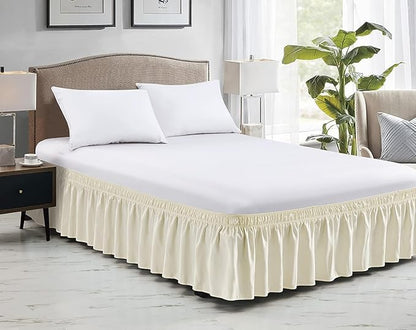 Ivory Wrap Around Bed Skirts with 16" Drop - Three Sides Fabric Adjustable Elastic Dust Ruffle Silky Soft -600 TC Stretchy Bed Skirt-King XL(78"X 84") Ivory