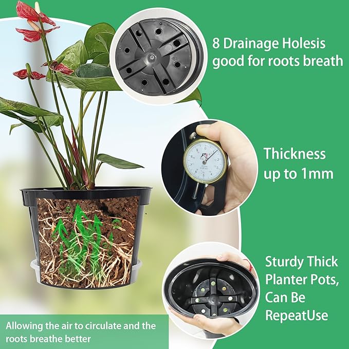 12 Pack Plant Pots, 8 Inch Plant Planter