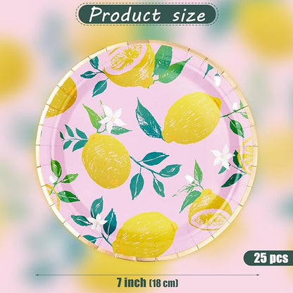 WRAPAHOLIC 25Pcs Lemon Paper Plates