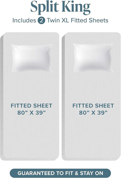 Bare Home Split King Sheet Set - 1800 Ultra-Soft Microfiber Bed Sheets - Double Brushed - Deep Pockets - Easy Fit - 5 Piece Set - Bed Sheets & Pillowcases (Split King, Dark Blue)